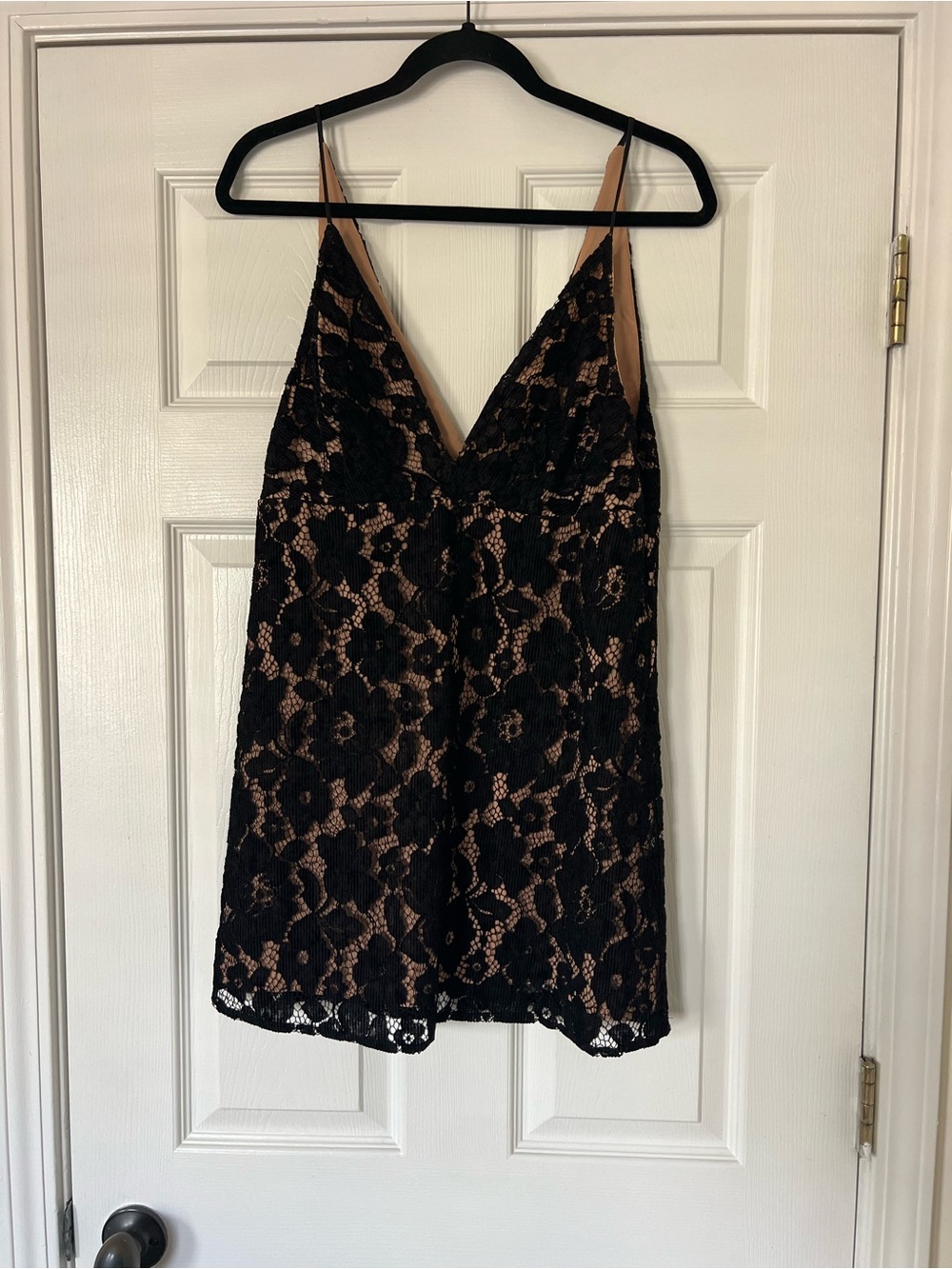 Free People Black Floral Lace Slip with Nude Underlay